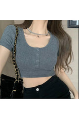 Vintage Solid Crop Top T-Shirt