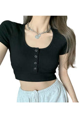 Vintage Solid Crop Top T-Shirt