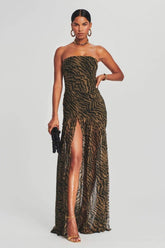 Viola Tiger Stripe Slit Sheer Maxi Dress-Sunfere
