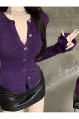 Cardigan col V violet d'automne