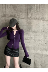 Cardigan col V violet d'automne