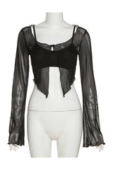 Ensemble haut court en maille noire Y2K