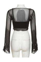 Ensemble haut court en maille noire Y2K