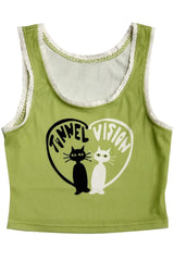 Y2K Cartoon Green Print Crop Top