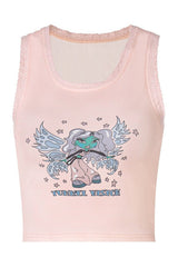 Y2K Cartoon Print Pink Crop Top