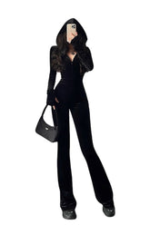 Schwarzer Samt-Trainingsanzug im Y2k-Stil