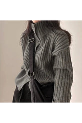 Fall Y2k Gray Turtleneck Button Cardigan