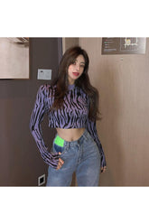 Langärmliges Crop-Top mit Zebra-Print
