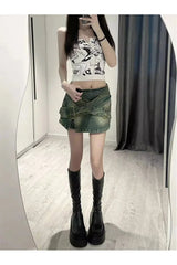 Zipper A-Line Denim Skirt