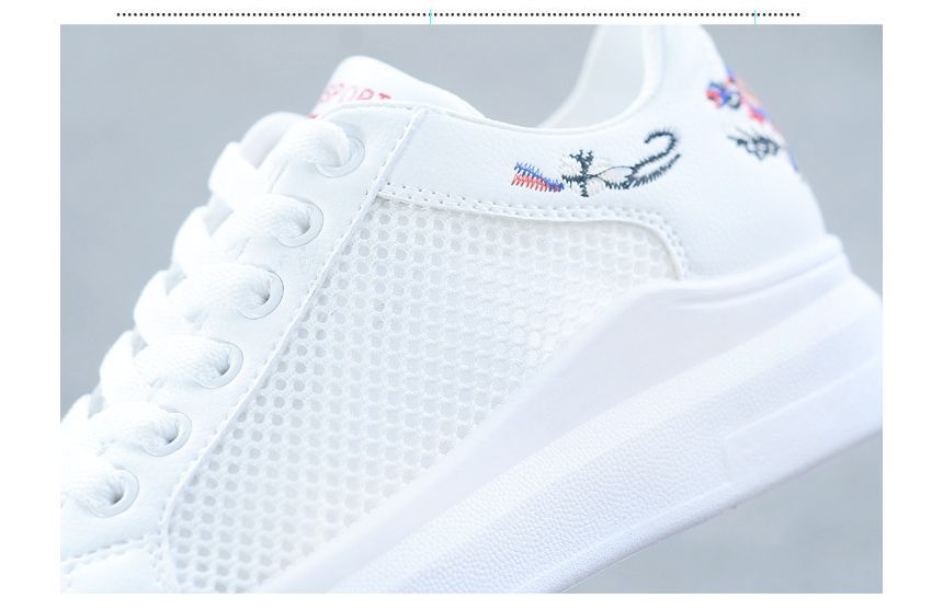 Floral Embroidered Mesh Panel Platform Sneakers
