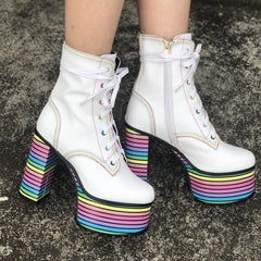 Sweet Mixed Colors Cross Lacing Platform High Heel Boots SS0797