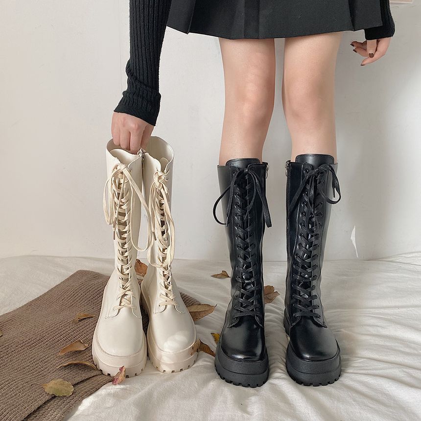 Lace-Up Platform Tall Boots YP245