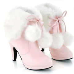 Black/White/Pink Sweet Fluffy Heel Boots