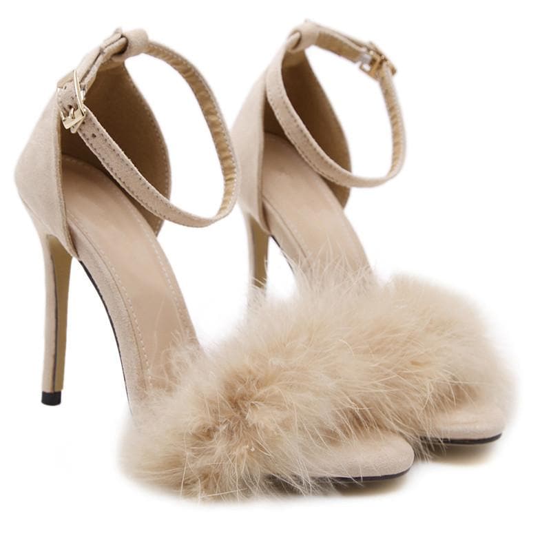 5 Colors Elegant Fur High Heel Sandals
