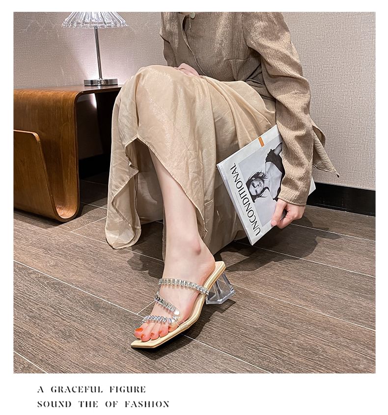 Rhinestone Chunky Heel Slide Sandals