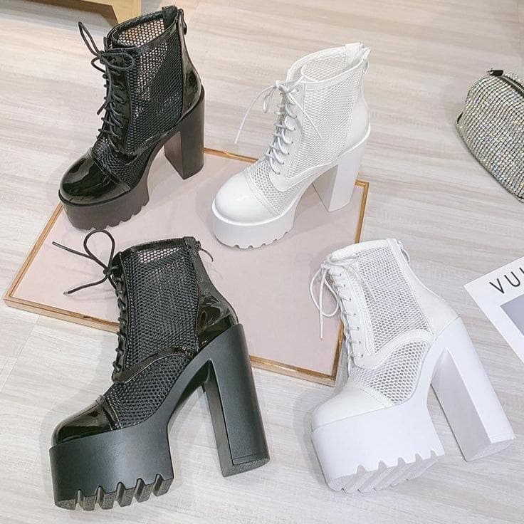 Hollow Mesh High Heel Platform Boots