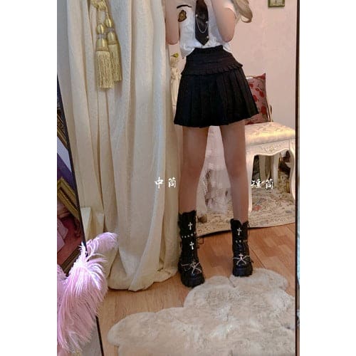 Black White Punk Cross Chains Boots ON175