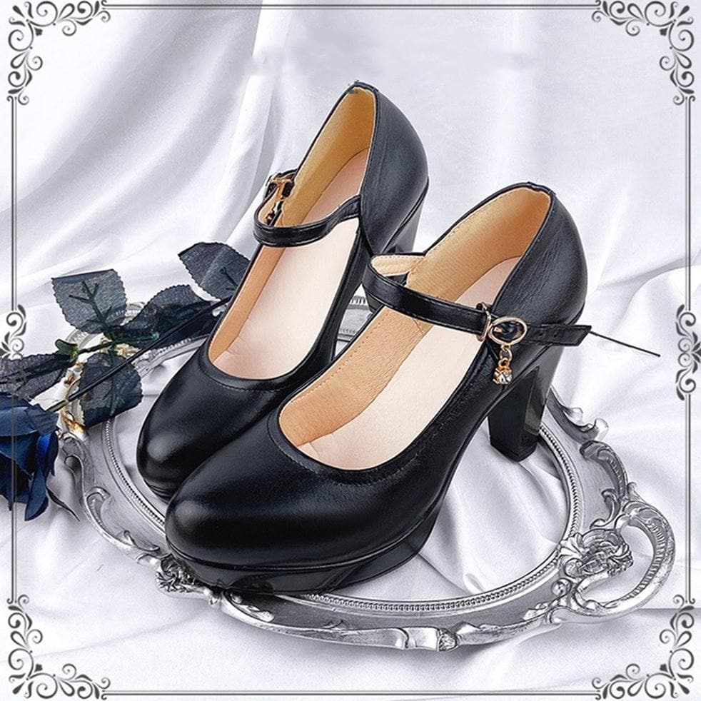 Gothic Lolita Style Black/White High Heels Shoes