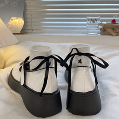 Love Heart Black/White Mary Jane Shoes BE1232