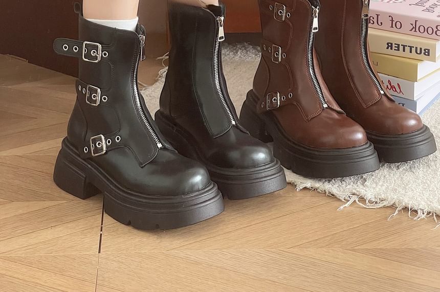 Platform Buckled Short Boots