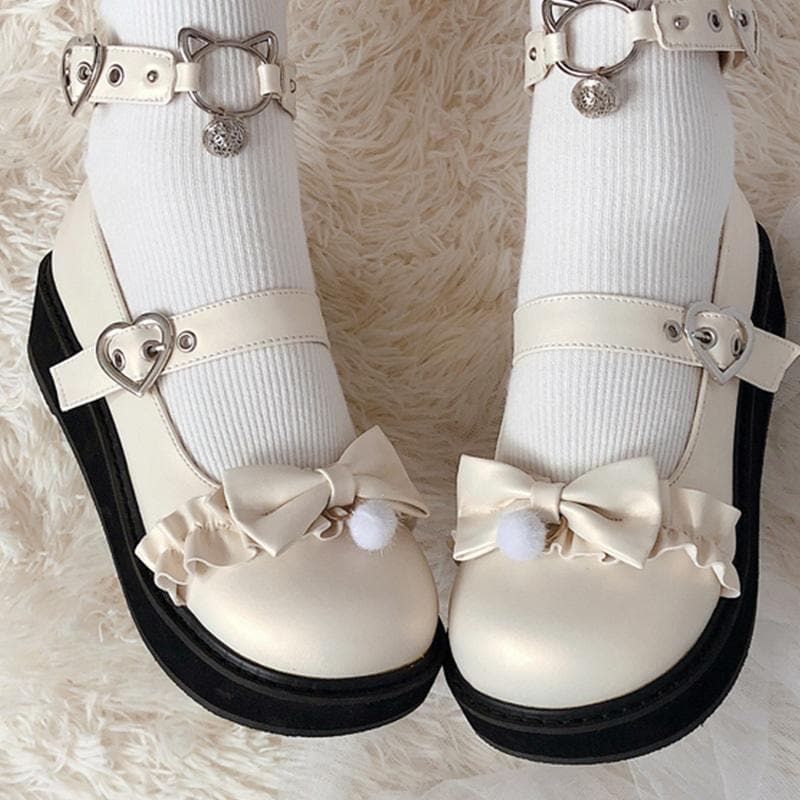 Bow Love Heart Buckle Kitty Mary Janes Shoes