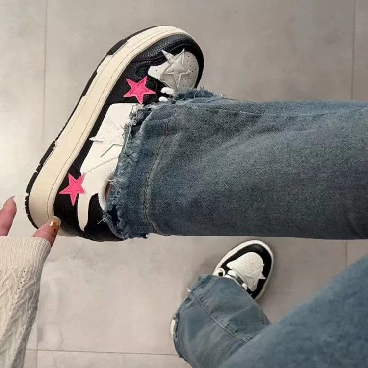 Pink Star Sneakers in Black