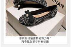 Faux Pearl Bow Tweed Flats