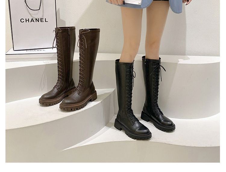 Lace-Up Block Heel Tall Boots YP252