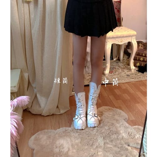 Black White Punk Cross Chains Boots ON175