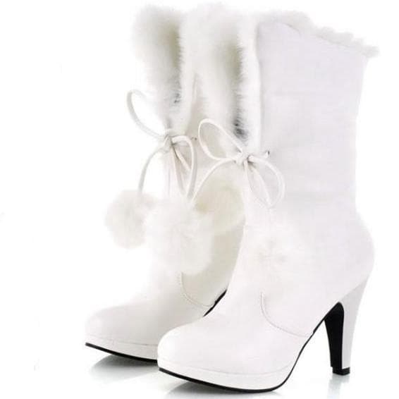 Black/White/Pink Sweet Fluffy Heel Boots
