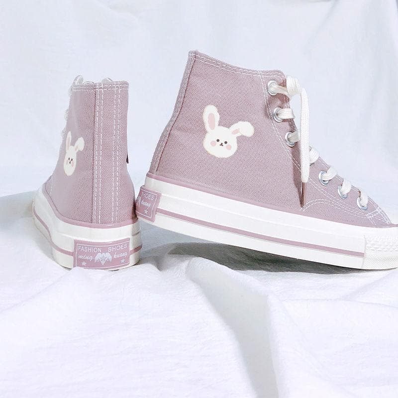 Sweet Lolita Rabbit Bear Print Canvas Shoes