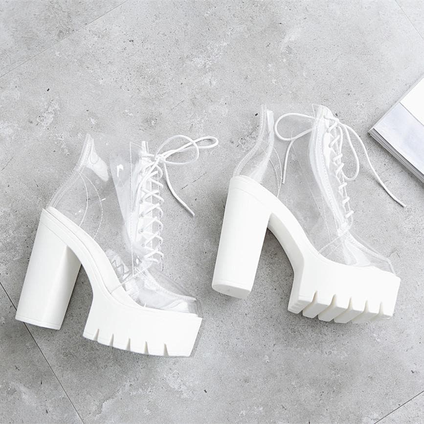 Transparent High-Heeled Platform Boots