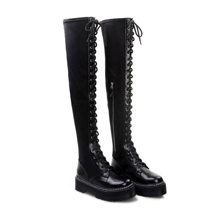 Gothic Punk Over The Knee Thigh High Lace Up Boots S13122