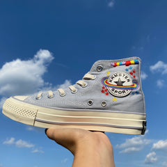 Rainbow Embroidered Pink/White/Blue/Black Canvas Shoes BE849