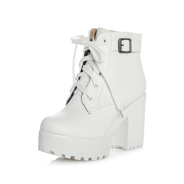 Fashion Buckle Plus Lacing 3 Colors High Heel Martin Boots