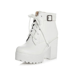 Fashion Buckle Plus Lacing 3 Colors High Heel Martin Boots