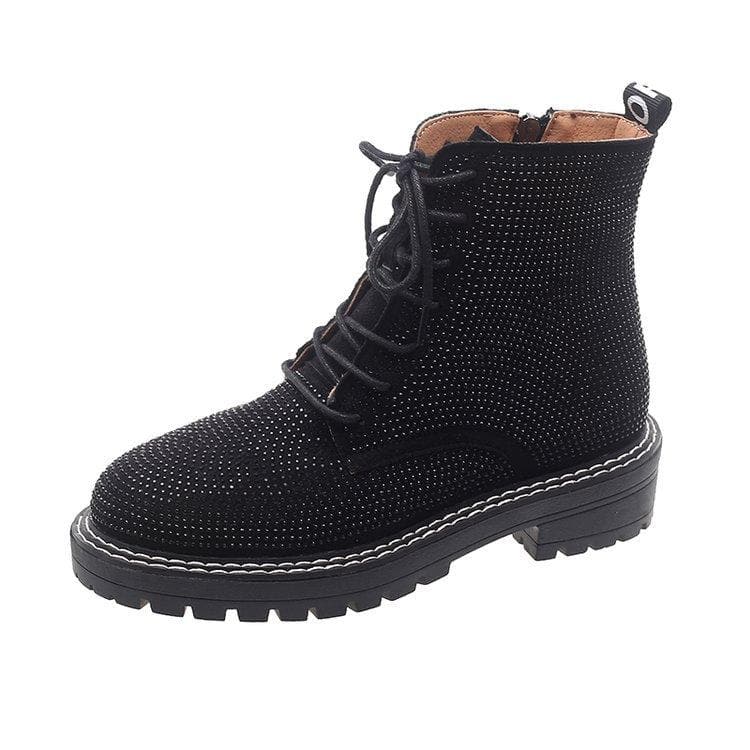 Black/Brown Gothic Rhinestone Martin Boots