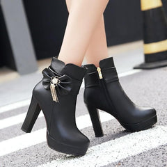 White/Pink/Black Pastel Bow High Heel Boots