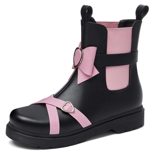 Black/Pink Magic Girl Sweet Heart Bowknot Boots BE505