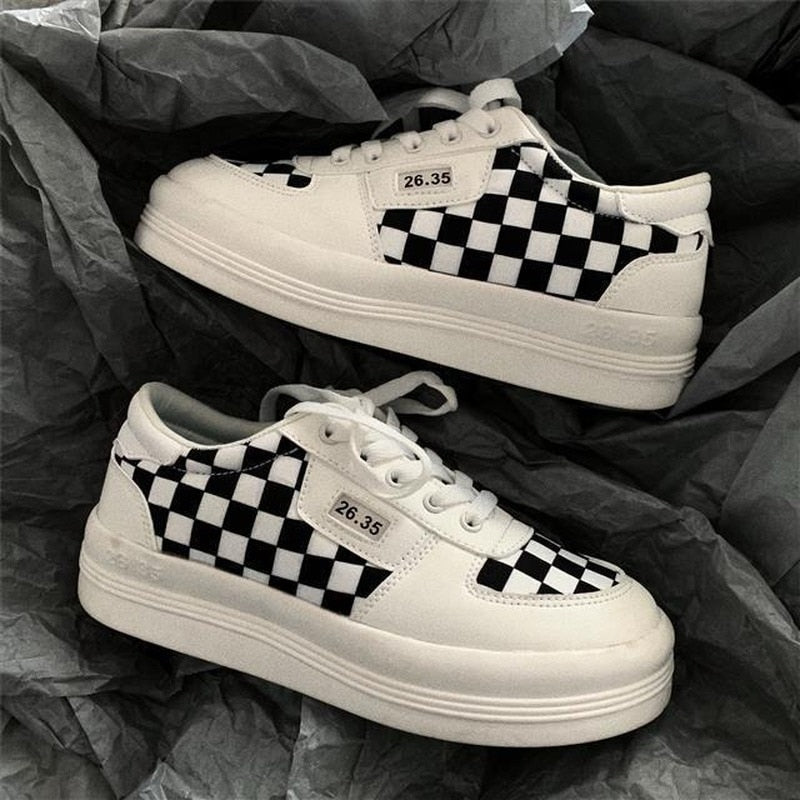 Harajuku Black and White Grid Sneakers FY013