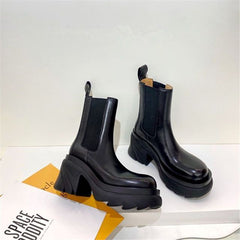 Pink/Blue/Green/Black Warm Round Toe Thick-soled  Square Heel Boots BE490