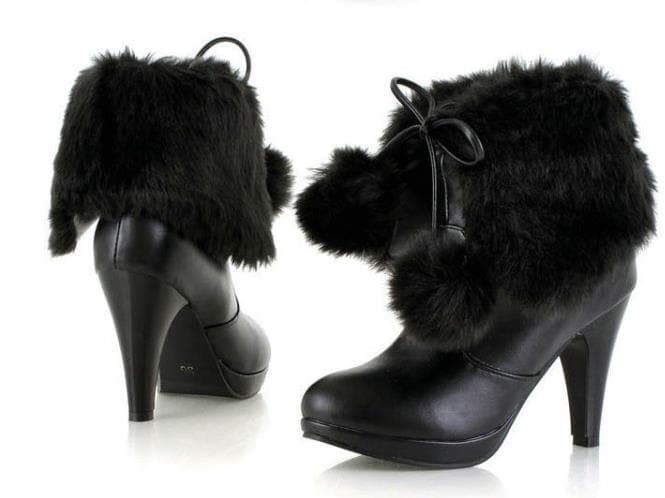 Black/White/Pink Sweet Fluffy Heel Boots