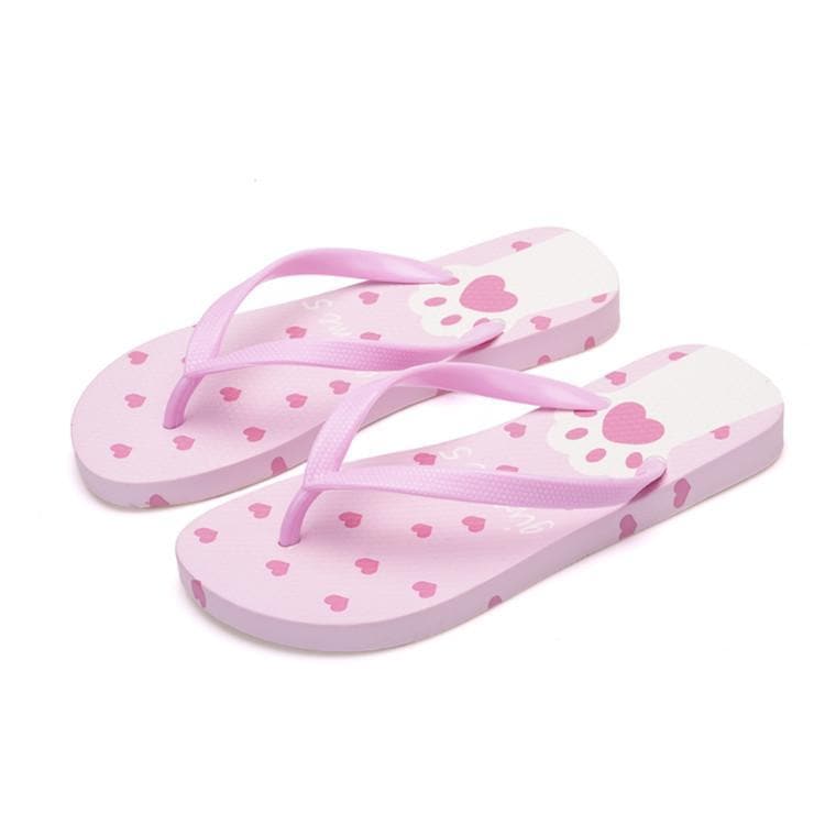 Pink/White/Black Kawaii Cute Cat Paws Summer Love Hearts Sandals