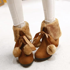 Yellow/Black/Beige Fluffy Pom Lolita Boots