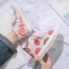 White Pink Peach High-top Canvas Shoes