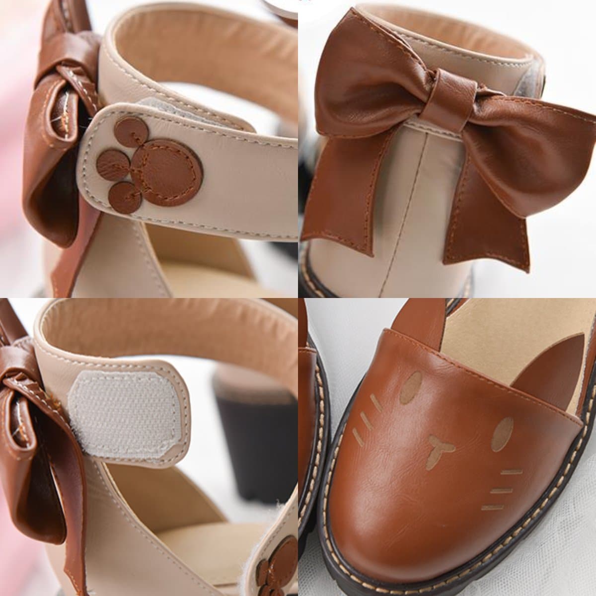 Brown/Beige Kawaii Kitty Bow Shoes