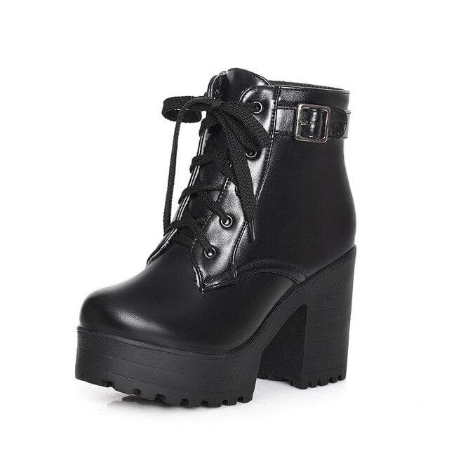 Fashion Buckle Plus Lacing 3 Colors High Heel Martin Boots