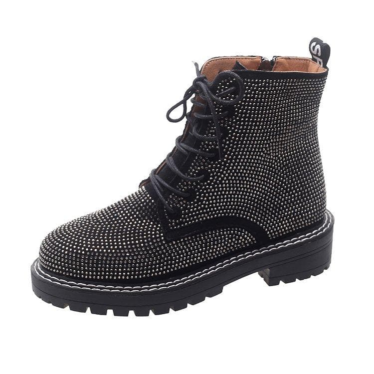 Black/Brown Gothic Rhinestone Martin Boots