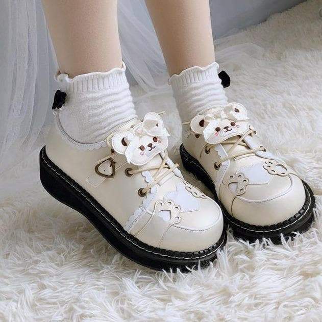 Cute Bear Lace Up Lolita Mary Janes Shoes