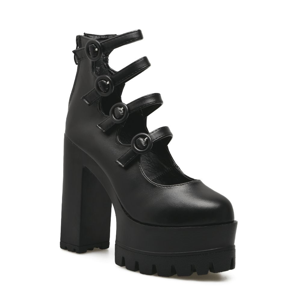 Gothic Black 4 Buckle Strap Platform High-Heels Shoes